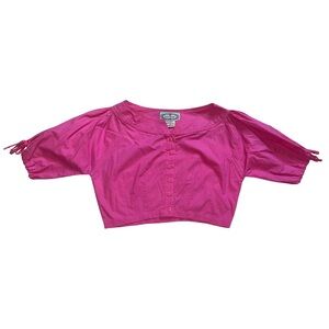 Vintage Bonjour Hot Pink 100% Cotton Short Sleeve Cropped Blouse